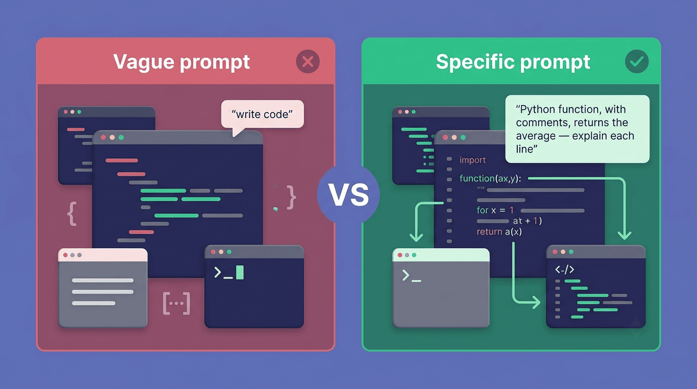 Comparison of a vague prompt versus a specific, detailed prompt
